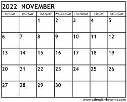 November 2022 Calendar Printable