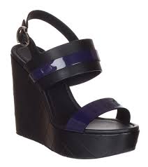 moncler womens black leather guyana wedge sandals shoes