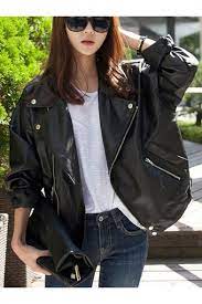 Women S Oversize Zip Placket Loose Pu Biker Jacket Biker Jacket Outfit Women Jacket Outfit Women Jackets For Women