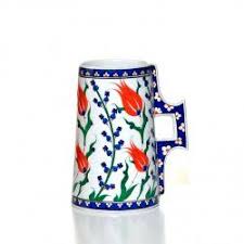 Iznik Cini Masrapa Lale Sumbul Desen Tankard Pottery Tulips