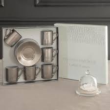 Coffret 6 Tasses A Cafe Avec Soucoupes En Porcelaine Argentees Sauvage Taki Mutfak Yemek Takimi