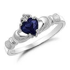 September Birthstone Ring Womens Claddagh Ring Irish Claddagh Ring Sterling Womens Silver Wedding Band Promise Ring For Her Blue Saphire Cz Gold Celtic Rings Claddagh Rings September Birthstone Rings