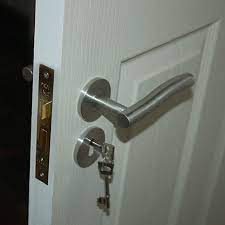 Insert the new bolt into the opening on the edge of the door and fasten it to the door with the provided screws. Home Dzine Home Improvement Installing New Handles And Lock On Interior Doors