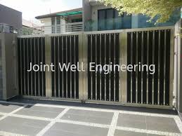 It's a refreshing change from the regular slide gates, which only have vertical or horizontal bars. Steel Design Main Gate Folding Gate Stainless Steel Main Gate Johor Bahru Jb Johor Installation Supplier Supplies Supply Joint Well Engineering