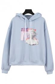 Vaporwave Sculpture Pattern Long Sleeve Thick Light Blue Pullover Hoodie Without Pocket Beautifulhalo Com