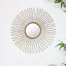 Flexible vinyl decal in chrome or gold; Antique Gold Sunburst Wall Mirror
