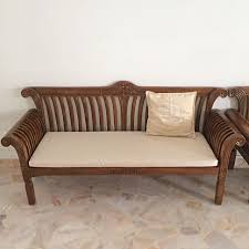 93 w carmelo outdoor sofa modern 3 seater rope accents solid teak 100% olefin. A 3 Seater And A 2 Seater Teak Wood Sofa Furniture On Carousell