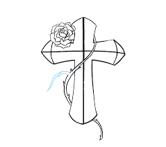 Color the stem and leaves in green. How To Draw A Cross With A Rose Easy Drawing Guides