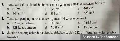 Maybe you would like to learn more about one of these? 3 Tentukan Volume Kotak Berbentuk Kubus Yang Luas Alasnya Sebagai Berikut 4 Tentukan Panjang Brainly Co Id