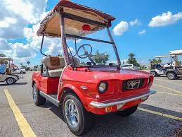 Would You Roll In This I Sure Would 1965 Red Ford Mustang Club Car Golfcart Yeg Golf Carts Ford Mustang Mustang
