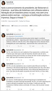 A tv globo, a afiliada tv vanguarda e a cnn brasil repudiaram o ataque do presidente jair bolsonaro (sem partido) à repórter laurene santos. Reporter Da Cnn Diz Que Seguranca De Bolsonaro Sacou Arma E A Ameacou No Alvorada Poder360