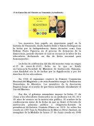 Cada 15 de enero se celebra el día del educador venezolano. 15 De Enero Dia Del Maestro En Venezuela Docx Venezuela Maestros