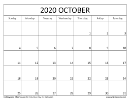 Blank October 2020 Calendar October Calendar Calendar Printables Calendar