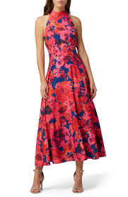 Free Shipping And Returns On Tahari Floral Halter Neck Crepe De Chine Dress At Nordstrom Com In 2020 Chiffon Midi Dress Floral Print Chiffon Maxi Dress Print Chiffon