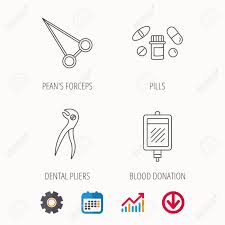 Medical Pills Blood And Dental Pliers Icons Peans Forceps Linear