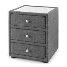 From luxury bedside tables and cabinets to console and side tables, our elegant range has something fitting for your room, whether your decor style is modern linear, vintage chic or authentic french. Sorrento Grey Fabric 3 Drawer Bedside Table