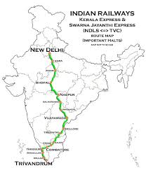 The railway comes under the thiruvananthapuram railway division. File Kerala Express And Swarnajayanthi Express Trivandrum New Delhi Route Map Jpg Wikimedia Commons