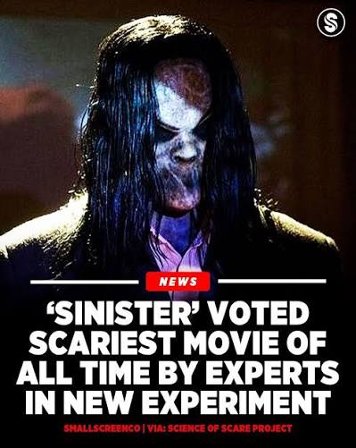 👻 HORROR UPDATE: According to a new Science of Scare Project experiment,  SINISTER (2012) has officially been crowned the scariest horror movie of  all time! 😱 Researchers measured viewers' heart rates while