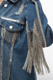 Black And Blue Split Denim Jacket White Fringe Boho Jean Jacket Custom Denim Jacket By Etsy In 2020 Denim Jacket Boho Jeans Cool Street Fashion