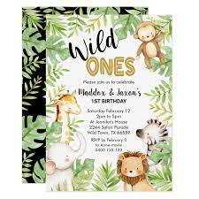 Jungle Wild Ones 1st Birthday Invitation Twins Zazzle Com Animal Baby Shower Invitations Safari Baby Shower Invitations Jungle Animal Baby Shower Invitations