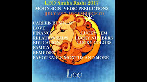 Leo Simha Rashi 2017 Moon Sign Predictions July 2017 December 2017 Moon Signs Vedic Astrology Lucky Colour