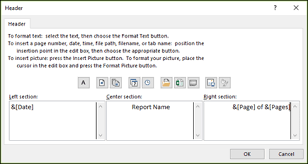 headers and footers in a worksheet excel