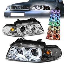 96 01 Audi A4 Quattro 7 Colors Led U Halo Projector Headlights Chrome Housing Projector Headlights Small Luxury Cars Audi A4 Quattro