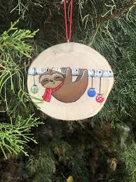Sloth Wood Slice Ornament Sloth Ornament Sloth Decor Christmas Ornaments Christma Christmas Ornament Crafts Christmas Ornaments Painted Christmas Ornaments