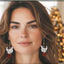 Christmas Chicken Santa Sparkling Glitter Dangle Boot Earrings: Holiday Fun  Festive Jewelry