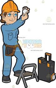 A Female Electrician Installing A Light Bulb Clip Art Clipart Black And White Cute