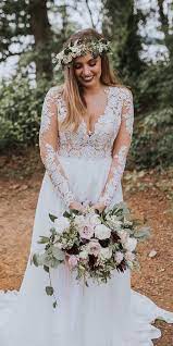 Rustic Wedding Dress V Neck Sheer Long Sleeves Wedding Dress Modest Wedding Gown Bridal Dress From Joepaldress Modest Wedding Dresses With Sleeves Wedding Dress Sleeves Wedding Dresses Simple