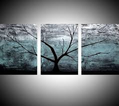 Black And White With Color Art Triptych Multi Color 3 Panel Wall Art Color Turquoise Black White Impasto Tree In Wood The Tree Of Life Turquoise Edition 3 Panel Wall Abstract Canvas Abstrac Multi Canvas Painting 3
