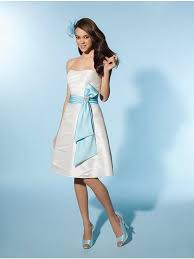 White Short Wedding Dress With Light Blue Sash Prlog Short White Dress Wedding Short Wedding Dress Ruffle Wedding Dress