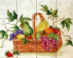 Fruit Basket Hand Painted Fired Tile Mural Backsplash 18 High By 36 Wide Ceramics And Pottery Fruit Basket Tile Murals Hand Painted Tiles