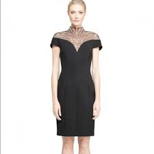 Tadashi Shoji Nwt Clove Dress Sheer Mock Neck Xxs Nwt