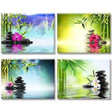 Piy 4x Impression Contemporain Zen Sur Toile Spa Yoga Peinture En Bambou Pierre De Medecine Tableaux Home Deco Impermea Tableau Zen Art Chambre Peinture Fleurs
