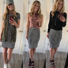 Black And White Striped Pencil Skirt Outfit How To Mix And Match Cute Outfits From Your Capsule Wardrobe Wildflowers And Wanderlust Striped Pencil Skirt Outfit Striped Skirt Outfit White Striped Dress Outfit