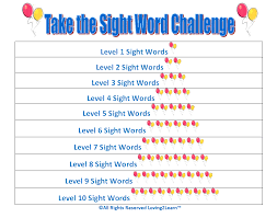 Sight Words Chart Sight Words Challenge Chart