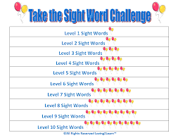 sight words chart sight words challenge chart