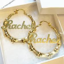 All that glitters is gold! Gold Large Bamboo Name Hoop Earrings Be Monogrammed