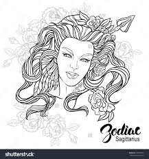Zodiac Vector Illustration Of Sagittarius As Girl With Flowers Design For Coloring Book Page Coloring Books Zodiac Signs Colors Coloring Book Pages