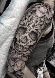 Black And White Feminine Black And White Sugar Skull Tattoo Sleeve Tattoos Women Skully Mcscullerson Sleeve Sleevetattoos Tattoos Temporarytattoo In 2020 Skull Sleeve Tattoos Feminine Skull Tattoos Skull Tattoo Flowers