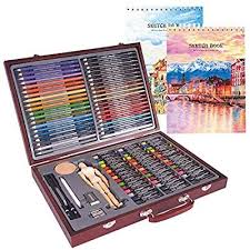 Amazon Com 93 Piece Deluxe Art Set In Wooden Case With 2 X 50 Page Drawing Pad Color Pencils Oil Pastels Sketch Penc In 2020 Kids Art Supplies Drawing Pad Art Set