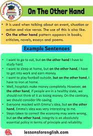 Uses On The Other Hand 6 Example Sentences With On The Other Hand It Is Used When Talking About An Ev English Teaching Resources Learn English Words Sentences