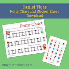 This free printable potty training sticker chart is a fun way to teach my kids how to go on the potty. Daniel Tiger Potty Chart Omg There S Three Potty Chart Potty Training Sticker Chart Daniel Tiger