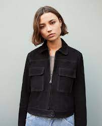 Short Suede Jacket Noir Irmelle Comptoir Des Cotonniers Coats Jackets Women Clothes For Women Suede Jacket