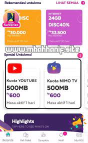 Kuota utama berlaku untuk 1 hari, dengan kuota: Paket Internet 100mb Rp 0 Kartu Axis Mbah Hanif