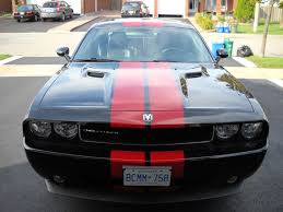 Black And Red Challenger With Red Stripes Dodge Challenger Dodge Challenger Challenger Sports Car