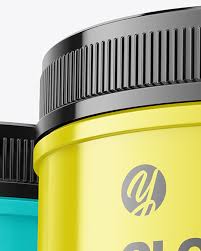 Download Three Glossy Protein Jars Mockup In Jar Mockups On Yellow Images Object Mockups PSD Mockup Templates