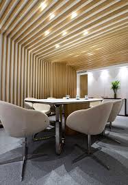 Wooden Rafters Custom Made Flowing Wooden Ceiling Conference Room Custom Made Table White Crystalized Glass Table Hig Home Decor Interior Interior Design